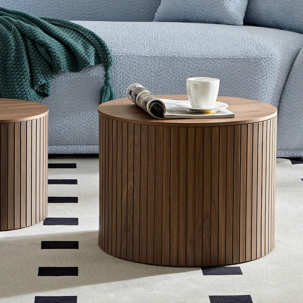 Nested Table Set 2 Pieces, MDF Coffee Table Set Living Room/Lounge Area(Brown)
