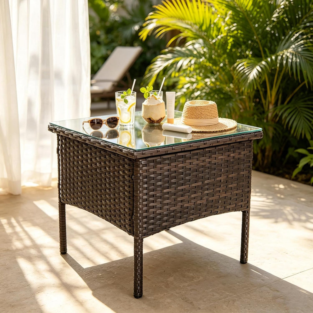 Wicker Rattan Side Table,Outdoor Patio Wicker Table,Modern Patio End Side Tab...