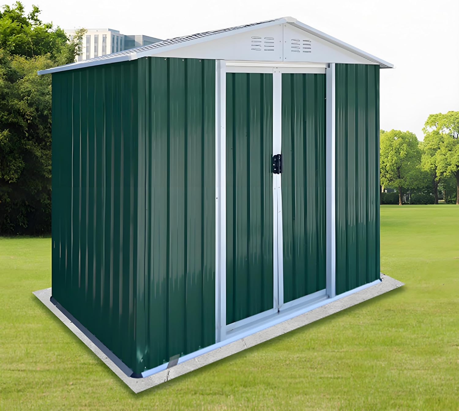 6' x 4' Metal Outdoor Storage Shed, Garden Tool House with 2 Vents and 2 Easy Sliding Doors for Backyard, Patio, Garage, Lawn Metal Storage Shed （Green）