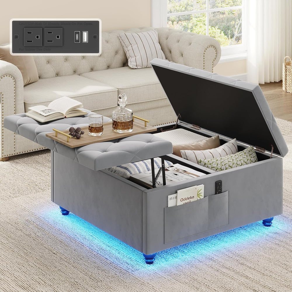 Dnxao Ottoman Coffee Table with Storage and Tray for Living Room, Gray | Tuft...