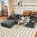 96" Modular Sectional Couch, Boneless L Shaped Cloud Sofa with Chaise Lounge, Corduroy Upholstered Couches Memory Foam Deep Seat, No Assembly Required, Ideal for Living Room(Dark Gray, Left Facing)