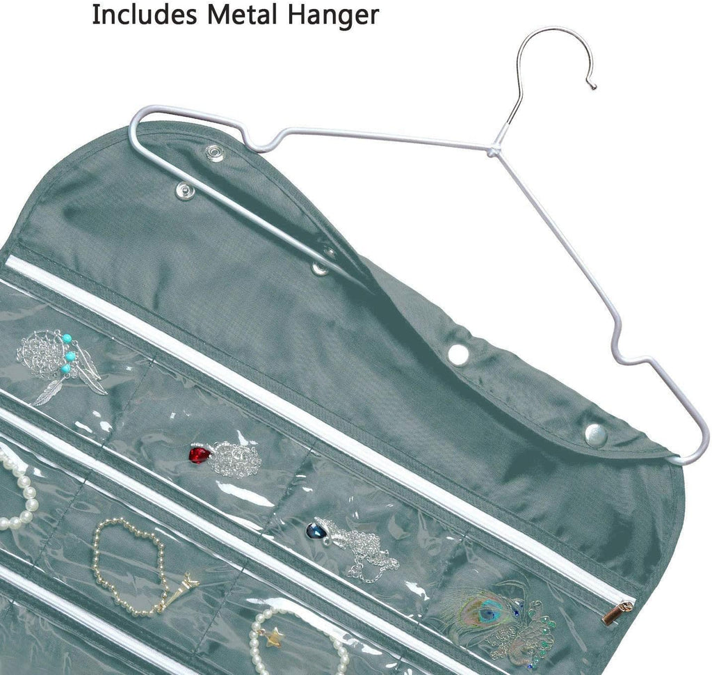 BB Brotrade Hanging Jewelry Organizer,Accessories Organizer,56 Zipper Pocket Organizer for Holding Jewelries (Grey-Zipper)