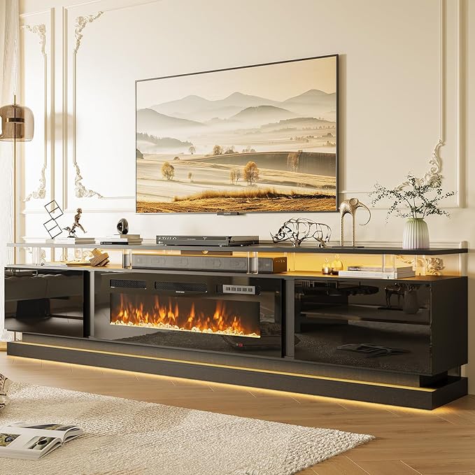 80" Fireplace TV Stand, Modern Entertainment Center for TVs Up to 90&quo...