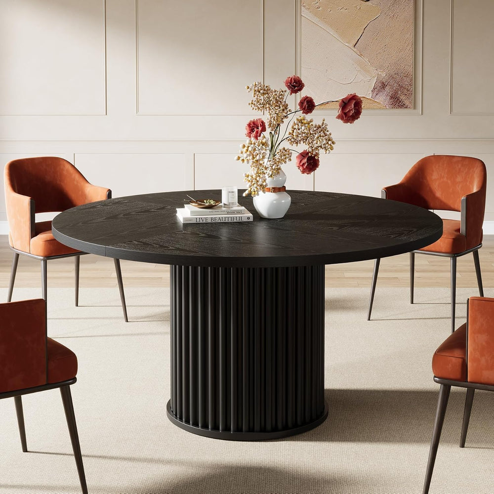 Tribesigns 47.24" Black Round Dining Table for 4-6 People | Modern Flute...
