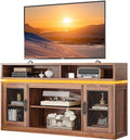 WLIVE Farmhouse TV Stand for TVs Up to 65 Inches, Tall Entertainment Center with Storage Cabinets & LED Lights, Media Console for Living Room, Bedroom, Home Theater, Rustic Brown