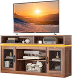 WLIVE Farmhouse TV Stand for TVs Up to 65 Inches, Tall Entertainment Center with Storage Cabinets & LED Lights, Media Console for Living Room, Bedroom, Home Theater, Rustic Brown