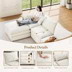 Vesgantti 142" Cloud Couch Sectional Modular Sofa, Comfy Sectional Couch with Ottoman Deep Seat Chenille L Shaped Sofa, Modular Couches for Living Room, Bedroom and Apartment, Snow White