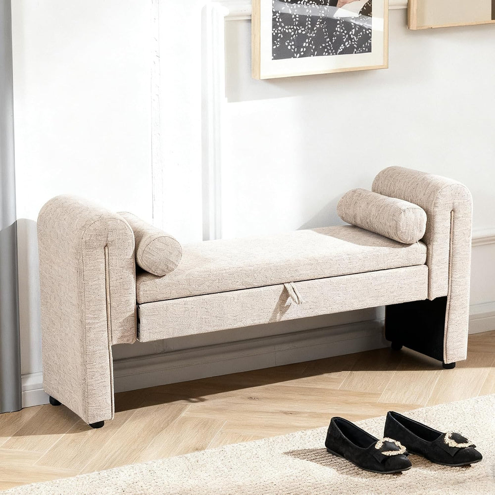 60.5" End of Bed Bench, Velvet Bedroom Bench,King Bed Bench,with 2 Pillo...