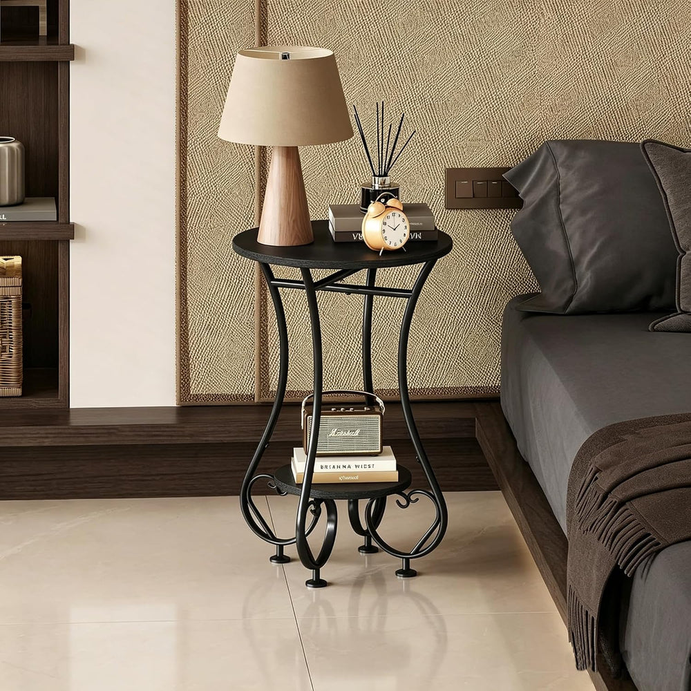 X-cosrack Small Round Side Table,Round End Table for Small Spaces - Black Met...