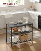 VASAGLE Kitchen Island with 3 Shelves, 39.4 Inches Width Kitchen Shelf with Large Worktop, Stable Steel Structure, Industrial, Easy to Assemble, Ebonised Oak and Black UKKI005B42