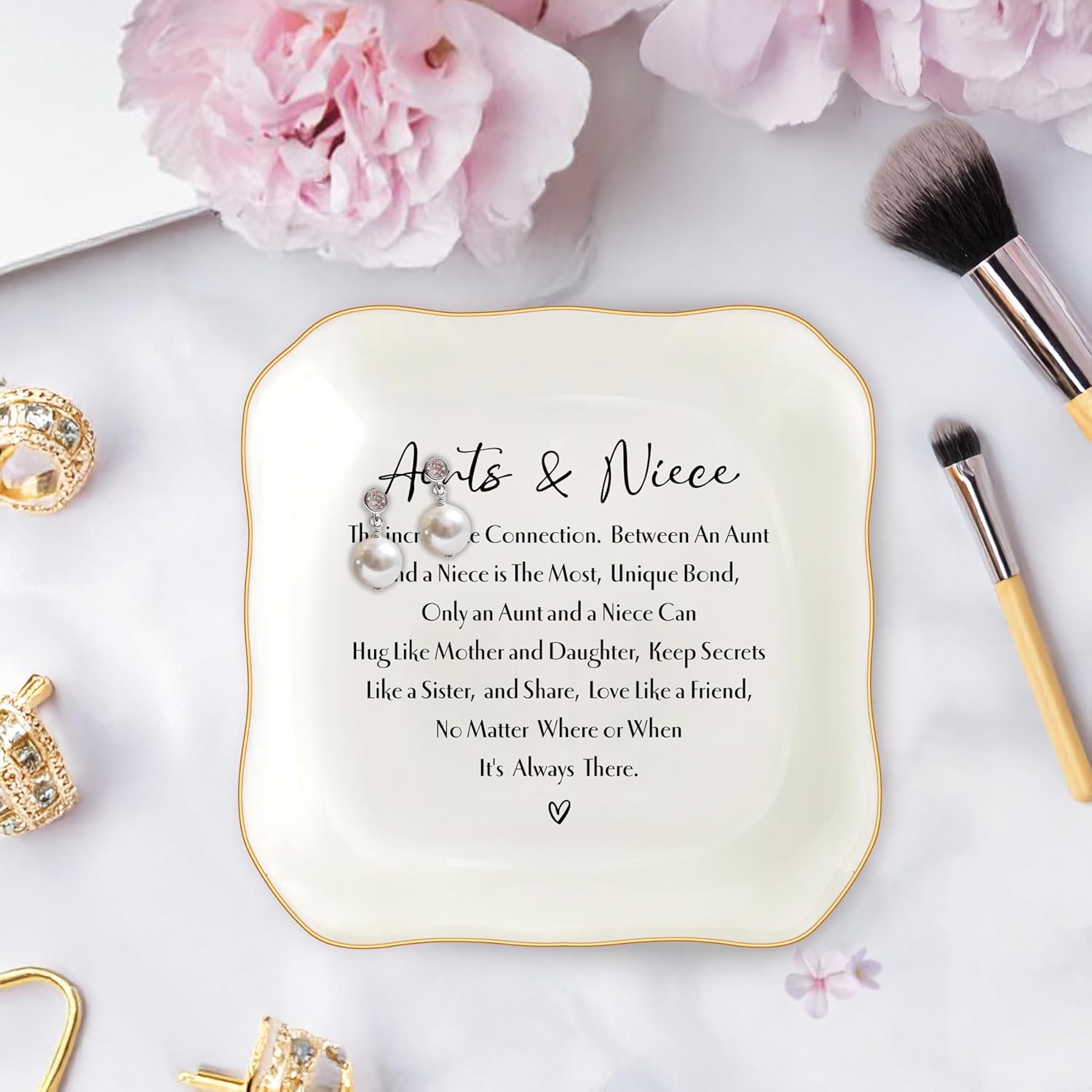 Aunt Gifts from Niece Jewelry Dish Trinket Tray, Auntie Birthday Gifts, I Love You Aunt Present for Christmas Wedding, Best Aunt Ever Gifts (White-Aunts3)