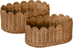 BEBE BASK Premium Scalloped Basket Set of 2 (16x10x7 In) - Storage Baskets | Handwoven Rattan, Scallop Basket, Wicker Basket With Scalloped Edge, Nursery Storage, Set of 2, Mocca