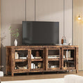 GAOMON TV Stand for 65" with Entertainment Center, Storage Cabinet, 4 Sliding Glass Doors, Mid Century Modern Media TV Console Table for Living Room Bedroom, Retro Brown