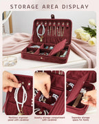 VELORIA Jewelry Box, Premium Velvet Travel Jewelry Organizers And Storage, Dust-Proof, Scratch-Resistant Jewelry Case for Necklaces Bracelets Bangle, Portable Luxury Gift for Women & Girls (Dark Red)