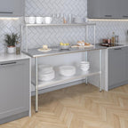 Stainless Steel Work Table with Wide Single Tier Overshelf | Metal Kitchen Prep Table & Shelving Combo (24" x 60" Work Table + 12" Overshelf)