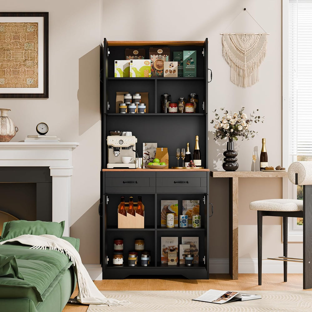 Cozy Castle Pantry Cabinet, Farmhouse Kitchen Hutch Cabinet with Storage Draw...