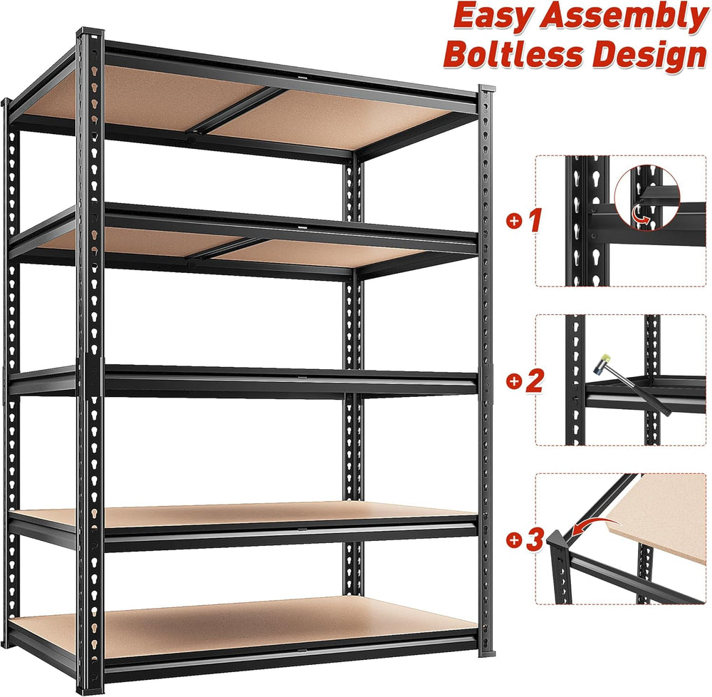 REIBII 2400LBS Garage Shelving 5 Tier Storage Shelves Heavy Duty, Adjustable ...