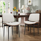 Dining Chairs Set of 2, Dining Room and Kitchen Chairs, Mid Century Modern Accent Chair, Upholstered PU Leather Chairs for Vanity with Walnut Bentwood and Metal Legs, Beige