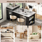Merax 59.5" Kitchen Island with Extendable Table, Black | Table with Double-Sized Storage, Modern Island with 2 Drawers, Power Outlet, Side Open Shelves for Dining Room