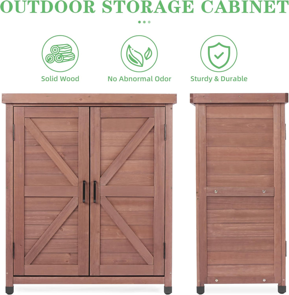Outdoor Potting Bench with Storage Cabinet and Metal Top, Wood Workstation fo...