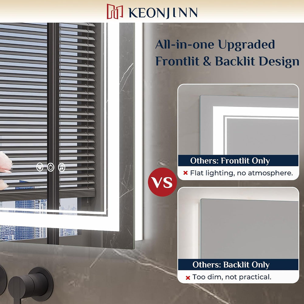 Keonjinn 24" x 30" LED Bathroom Mirror with Lights, Frontlit & ...