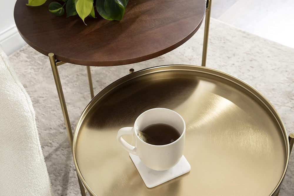 Kate and Laurel Ulani Modern Nesting Side Table, Set of 2, Walnut Brown Wood ...