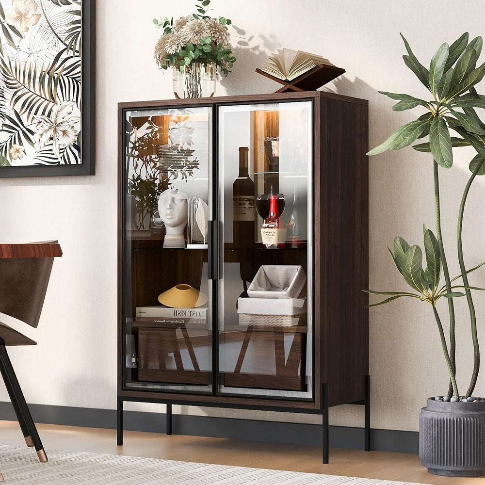 roomfitters 51.2'' Display Cabinet with Glass Doors, Pantry Storage C...