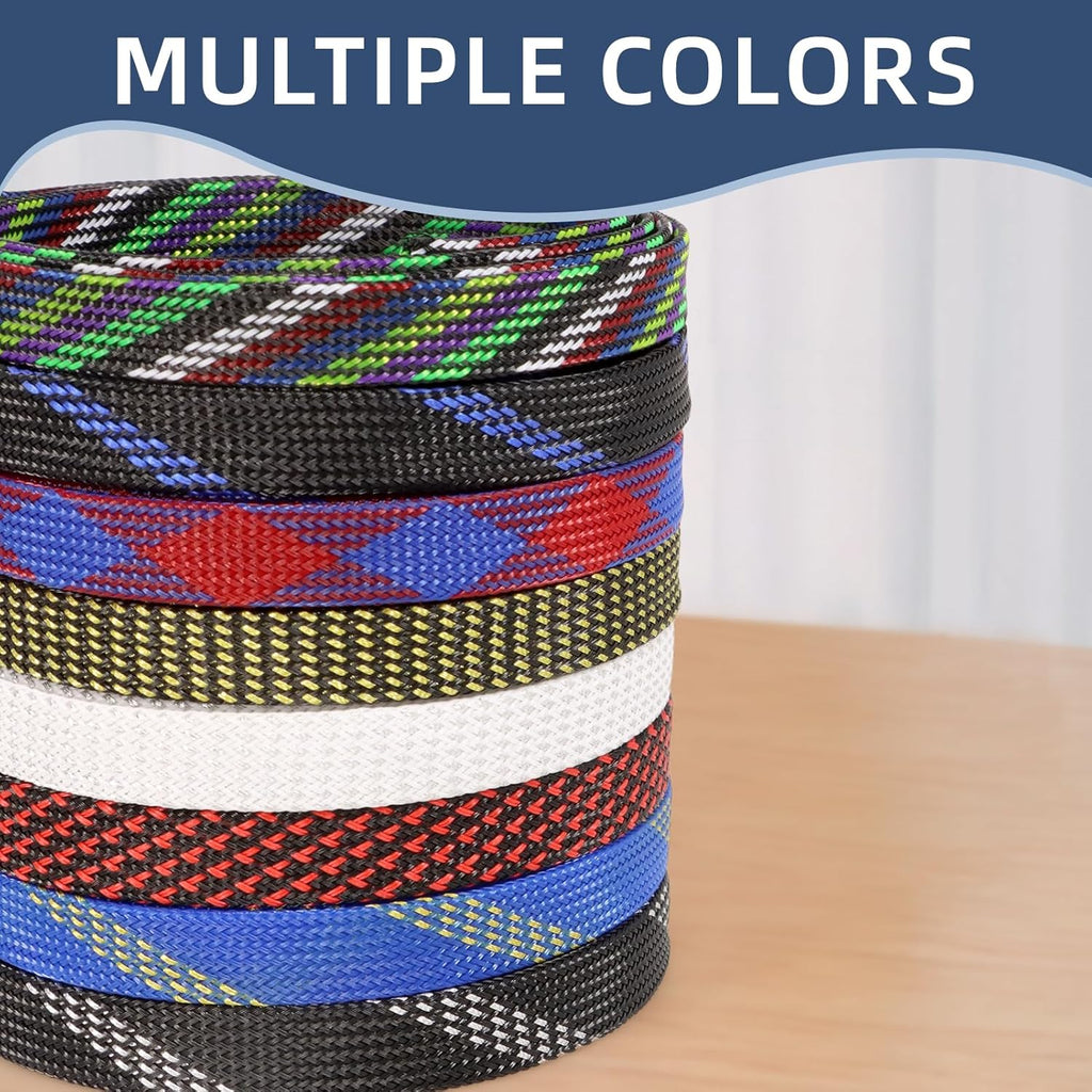 Braided Cable Sleeving, PET Expandable Braided Cable Sleeve, Flexible Mesh Sleeving Cord Management for Audio Video and Other Home Device, Cord Protector from Pets (Black Silver, 1/8" x 25ft)