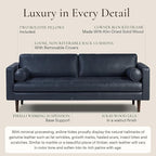 Poly & Bark Napa Leather Couch - 88.5-Inch Office Sofa with 2 Bolsters - Full-Grain Leather Sofa for Living Room with Feather-Down Topper - Living Room Couch - Vintage Italian Leather in Midnight Blue
