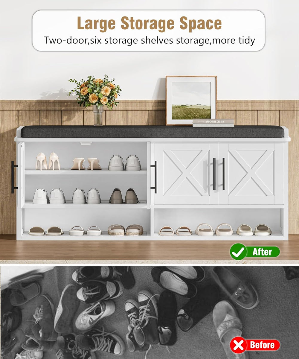 Farmhouse Storage Bench, Entryway Bench with Adjustable Shelves | 47.2" ...