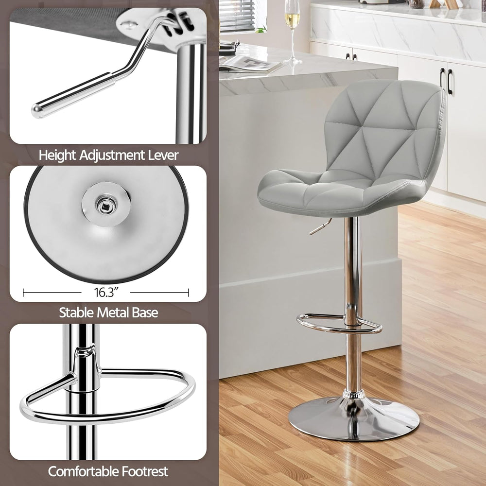 Yaheetech Bar Stools Set of 4 Adjustable Height Swivel Barstools Light Gray