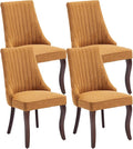 Dining Chairs Set of 4，Linen Channel Tufted Kitchen Dining Room Chair with Curved Solid Wood Legs, Comfortable Fabric Upholstered Dining Chair for Dining Room, (Gold, 4pc)