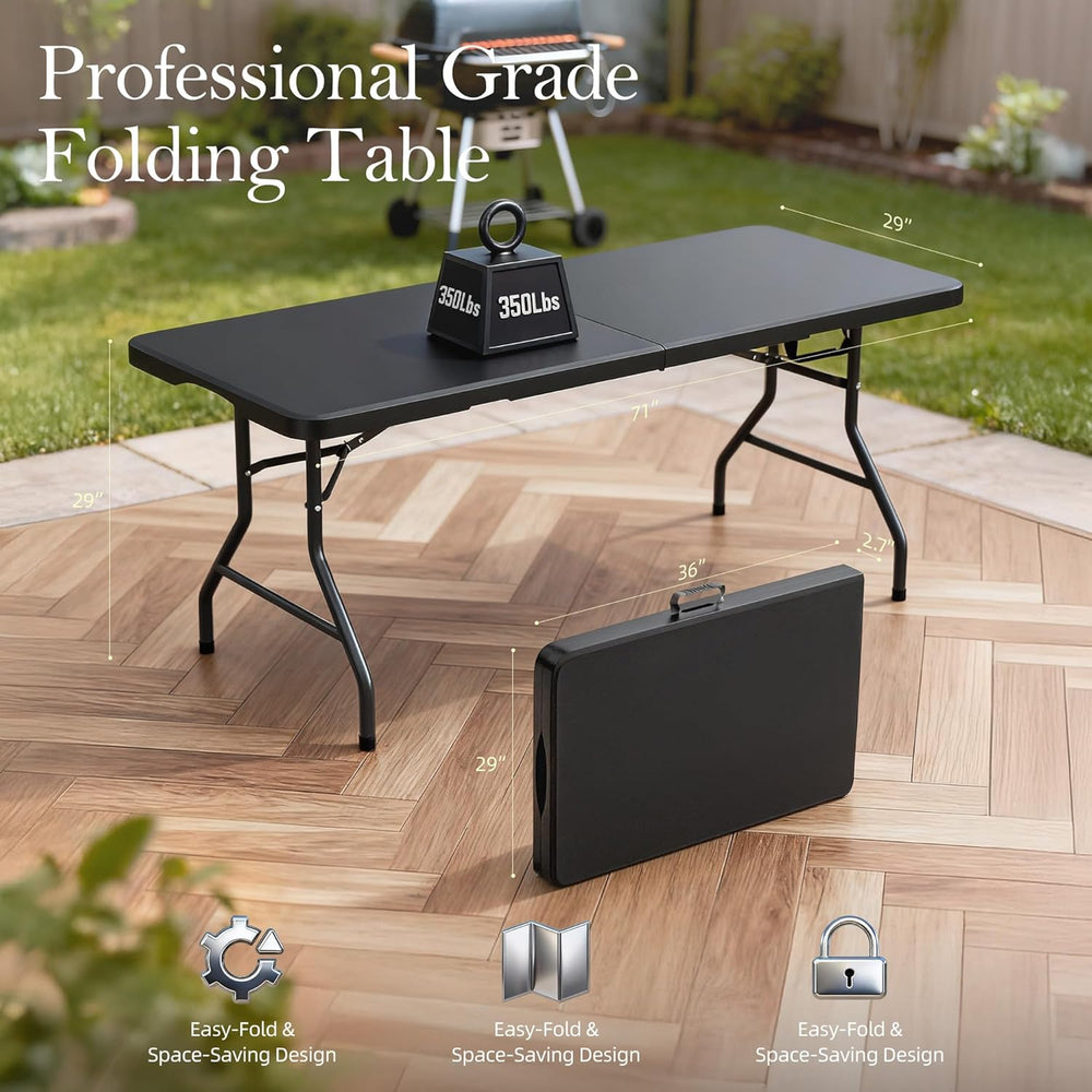 6FT Folding Table with Carrying Handle: Upgrade Thickened Heavy Duty Portable...