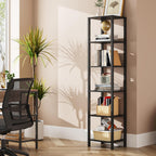 TUTOTAK Bookshelf, 6-Tier Tall Book Shelf, Narrow Bookcase for Small Space, DIY Stackable Bookshelf, for Living Room, Office, Study, Entryway, Industrial, Black BS01BK006
