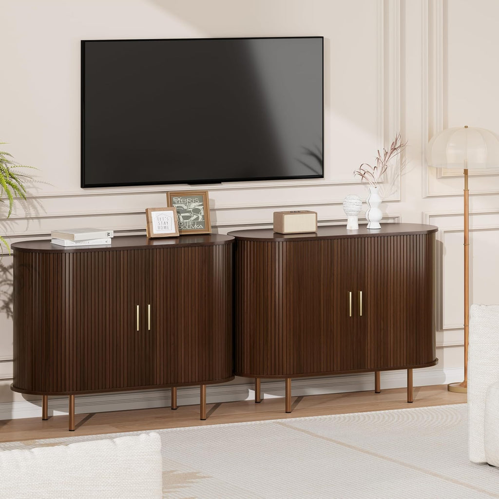 Sideboard Buffet Cabinet with Storage, 40 Inch Mid Century Modern Fluted Credenza with Sliding Door & Adjustable Shelf, Coffee Bar Cabinet for Kitchen, Living Room, Entryway