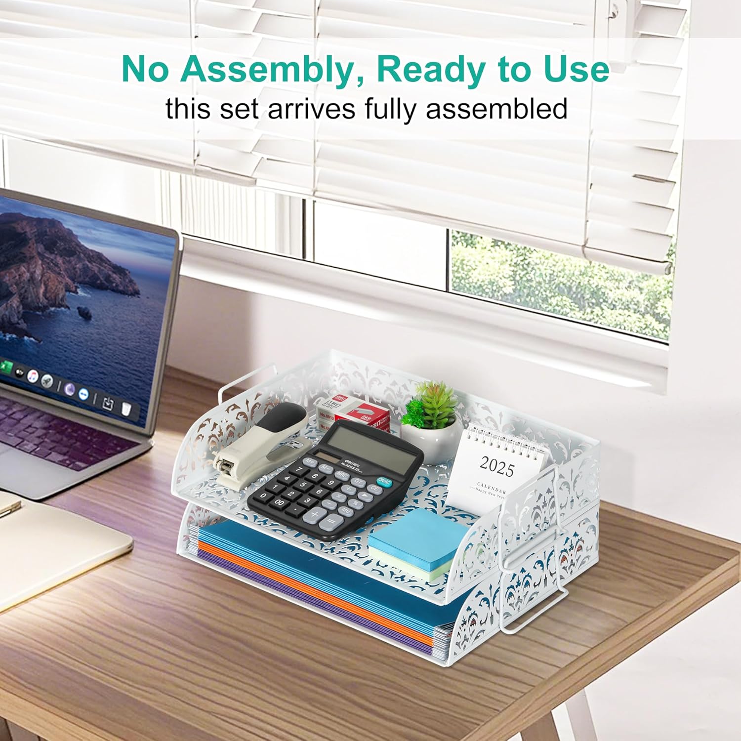 EasyPAG Paper Organizer for Desk 2 Tier Stackable Paper Tray for A4 Legal Size Folders Metal File Storage Desktop Organizer for Home Office School Teacher, White
