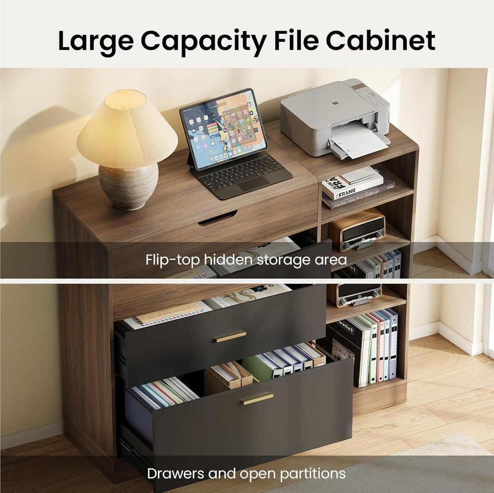 ModernMate Office File Cabinet w/ 2 Drawers, 47.2" Flip - Top Lateral Fi...