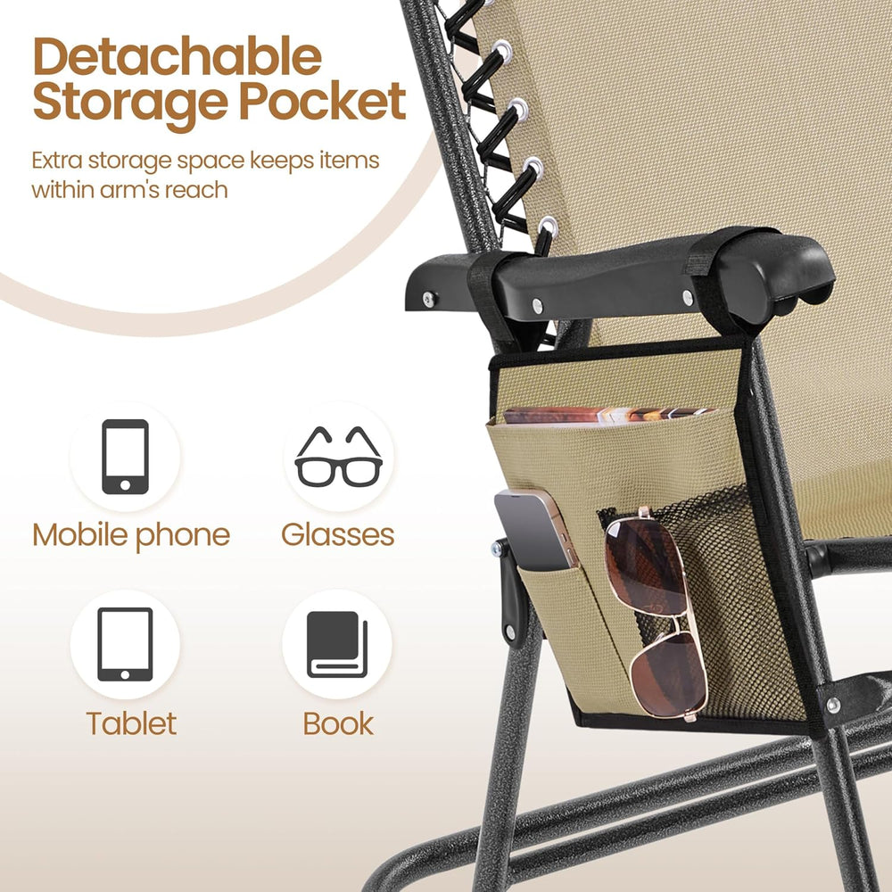 Yaheetech Patio Rocking Chair Folding Camping Chair with Pocket, Beige | Fold...