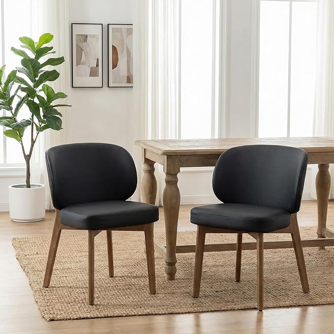 YOUNIKE Dining Chair with High Back Set of 4 Mid Century Modern Kitchen Chair Faux Leather Upholstered Armless Chair 20" Wide Padded Seat with Wooden Legs for Kitchen Dining Living Room Bedroom Black