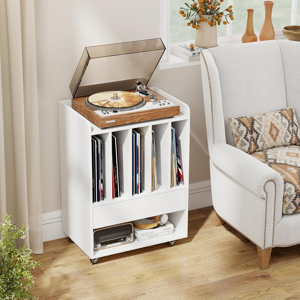 Giantex Record Player Stand, Rolling Turntable Stand with Drawer & Lockab...