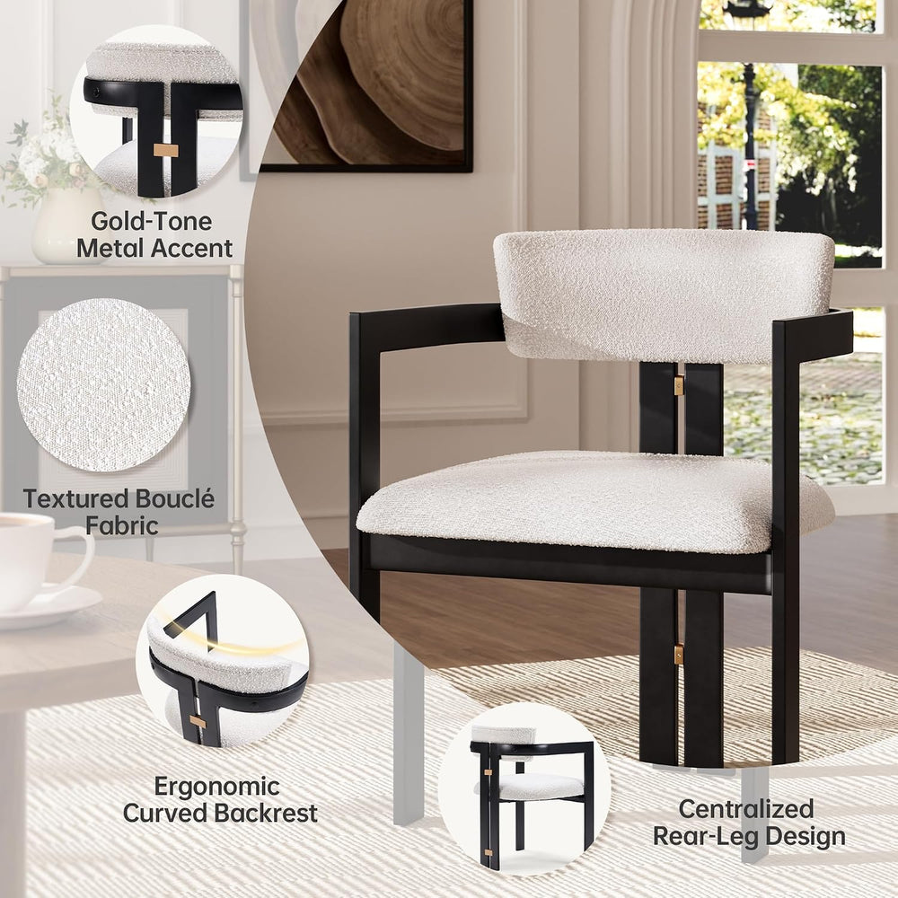Morden Fort Boucle Dining Chair Set of 4, Upholstered Kitchen Chairs with Met...