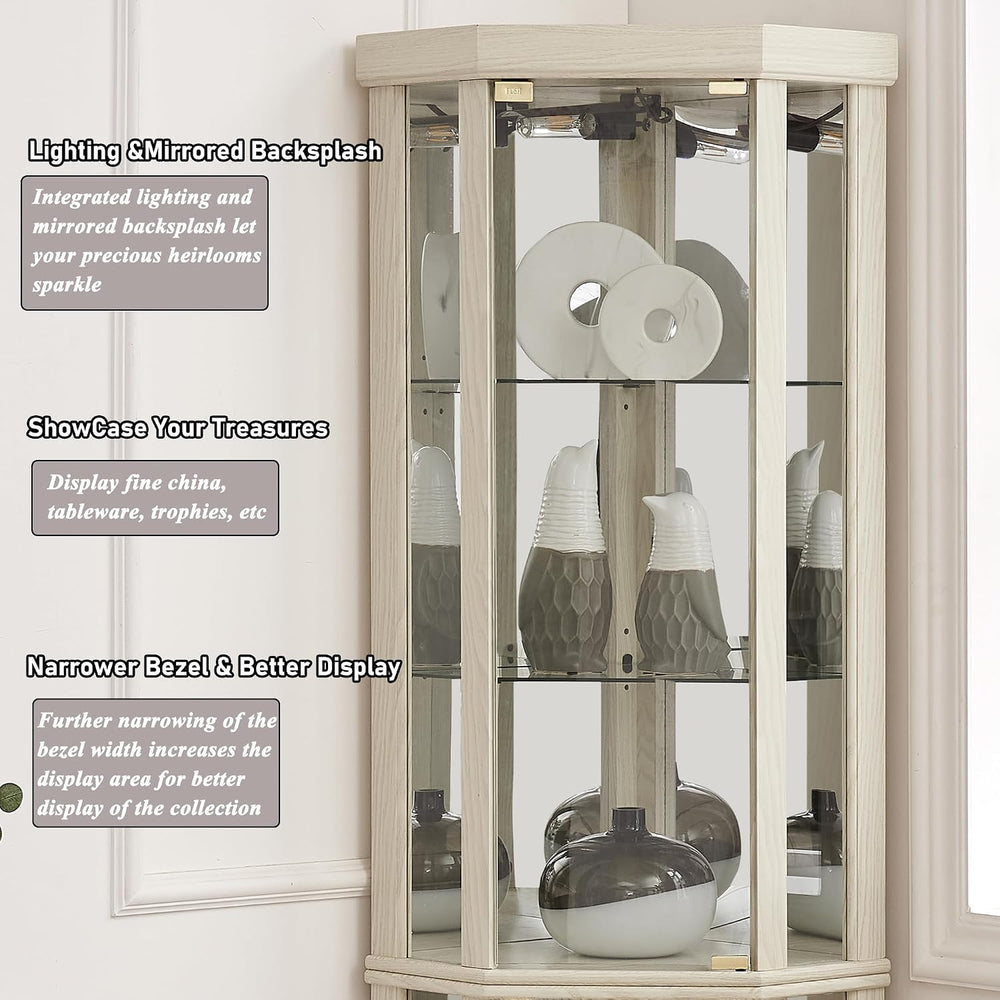 69" H Lighted Curio Cabinet Corner Display Case, Corner Glass Case with ...
