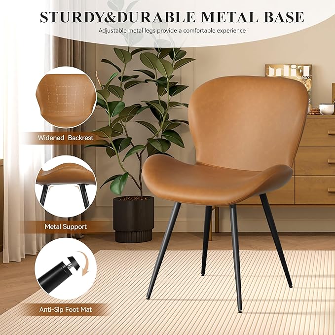 Nalupatio Dining Chairs Set of 2, Modern Dining Room Chairs Comfy Backrest Thick Upholstered Kitchen Chairs 19IN Height with Metal Legs Brwon（Pu Leather）