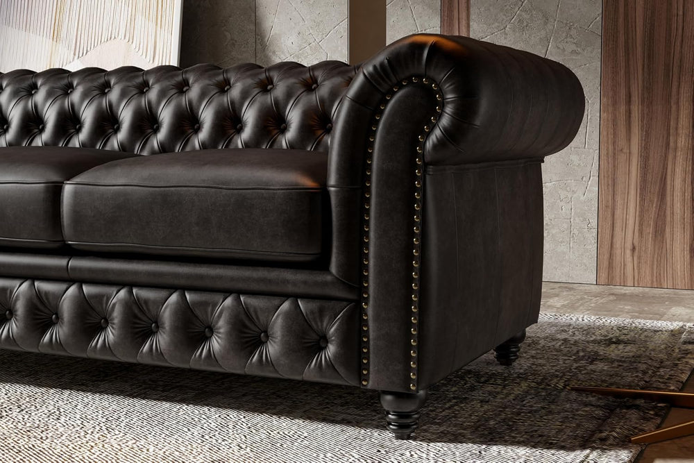 Valencia Parma Chesterfield 3 Seater Sofa 82" | Premium Leather | Mid-Ce...