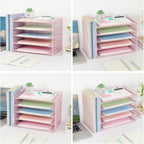 OPNICE 5-Tier Paper Organizer with Magazine Holder, Desk Organizers and Accessories, Office Desk Accessories & Workspace Organizers, Desktop File Organizer for Office Supplies Storage, Pink
