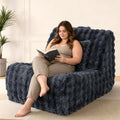 Bean Bag Chair for Adults, Giant Lazy Floor Bubble Sofa with Soft Pillow, Comfy Faux Fur Fireside Beanbags with Handle for Living Room, Bedroom, Apartment, Dark Blue