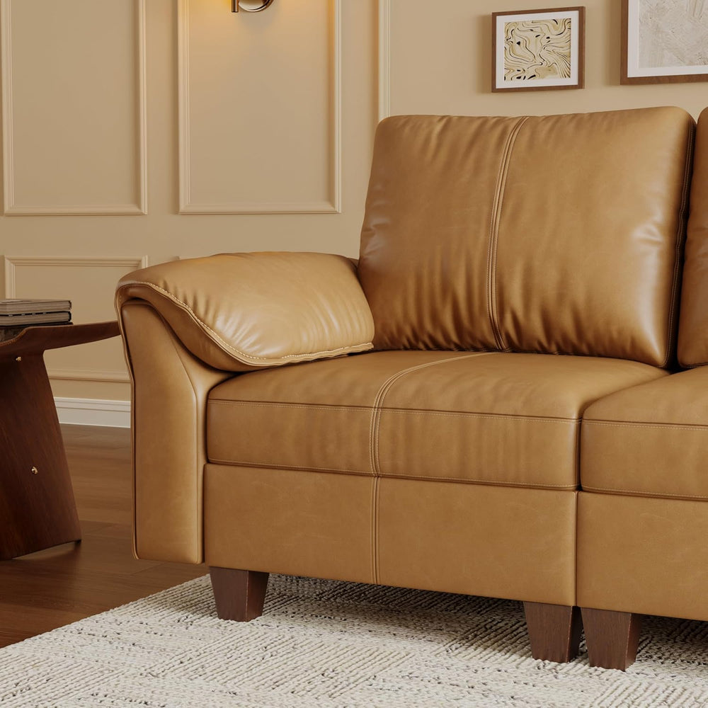 SITJOY Faux Leather Modular Sectional Sofa with Storage, Mid Century Modern S...