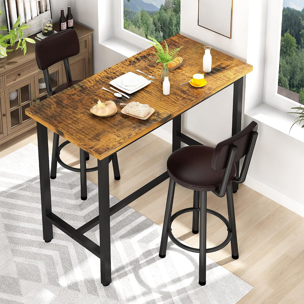 3 Piece Bar Table and Chairs Set for 2, Counter Height Rectangular Pub Dining...