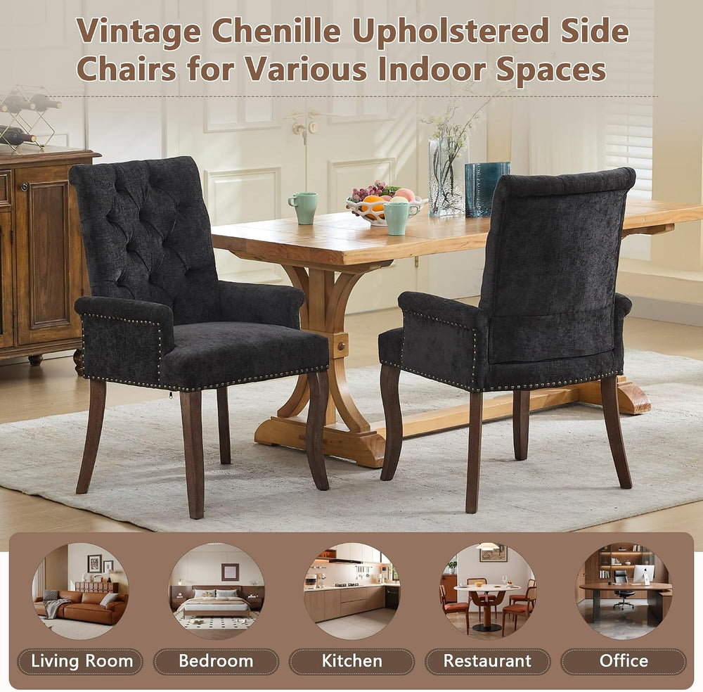 mikibama Chenille Upholstered Dining Chairs with High Back Set of 2,Vintage T...