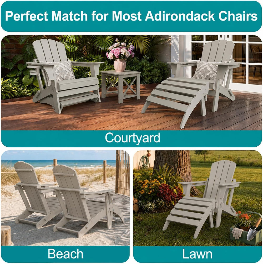 Folding Adirondack Ottoman Set of 2, HDPE All Weather Adirondack Chair Footre...